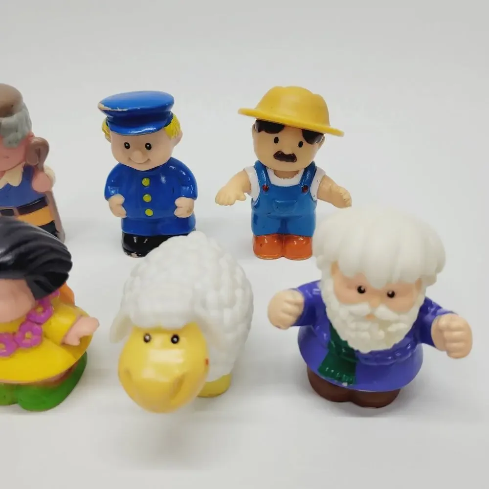 Vintage Fisher Price Little People Figures Lot of 7 All Rubber Farmer Sheep Girl